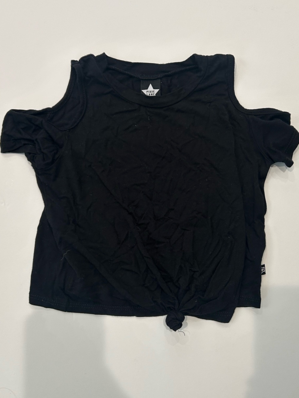 Pixielane Black Knot Front Cold-Shoulder Tee, Size 5